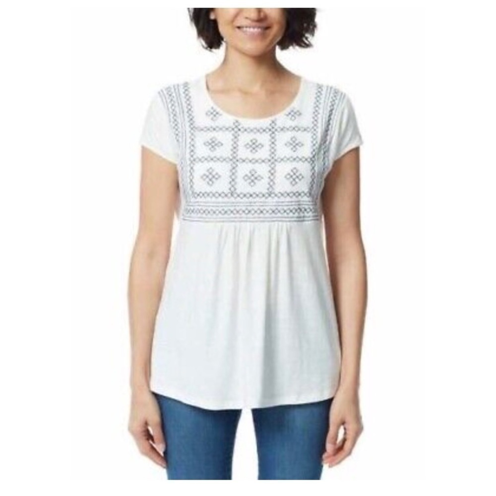 Ella Moss 2022 embroidered top white peasant blouse cottagecore cotton peplum S